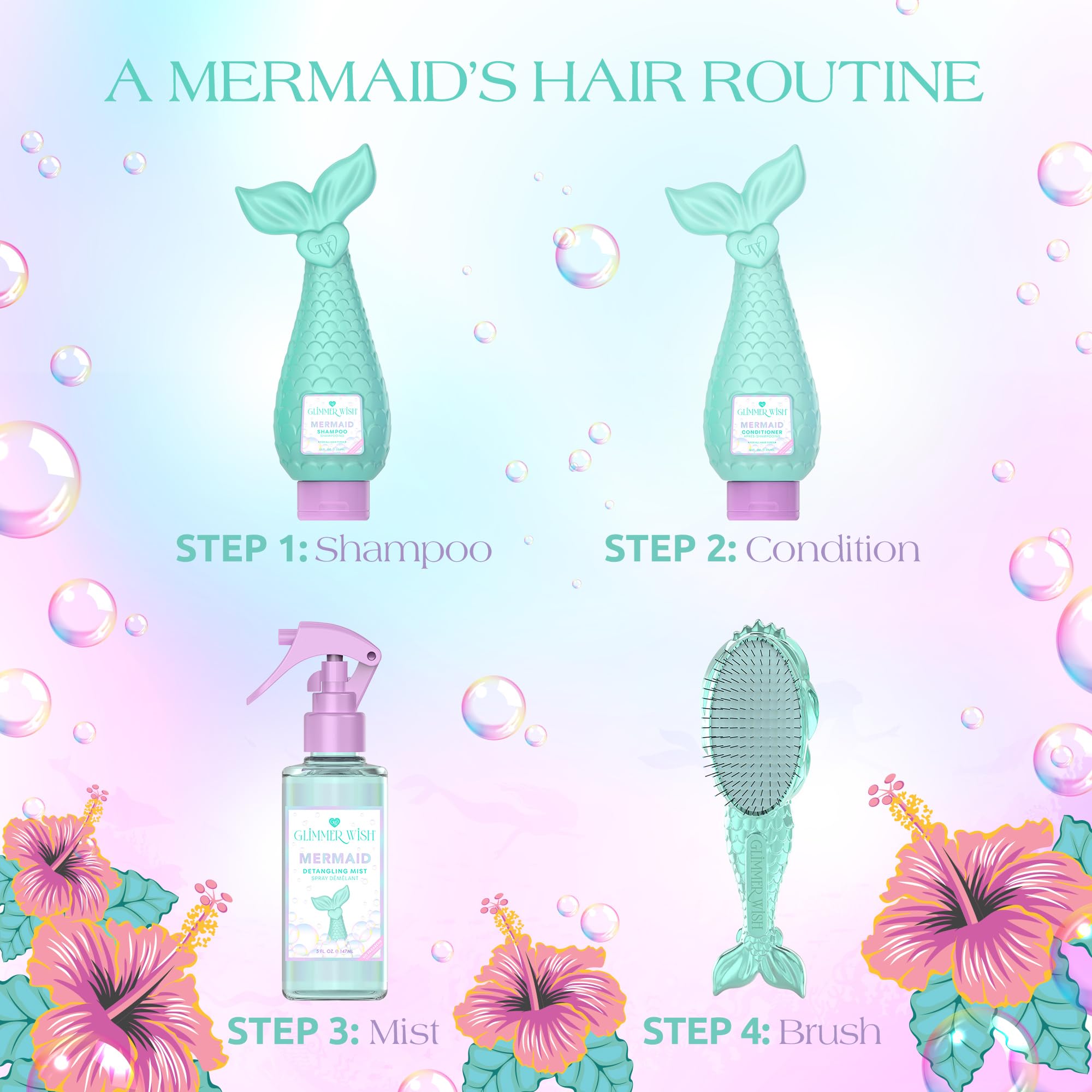 Glimmer Wish Mermaid Detangler after-swim use for smooth hair