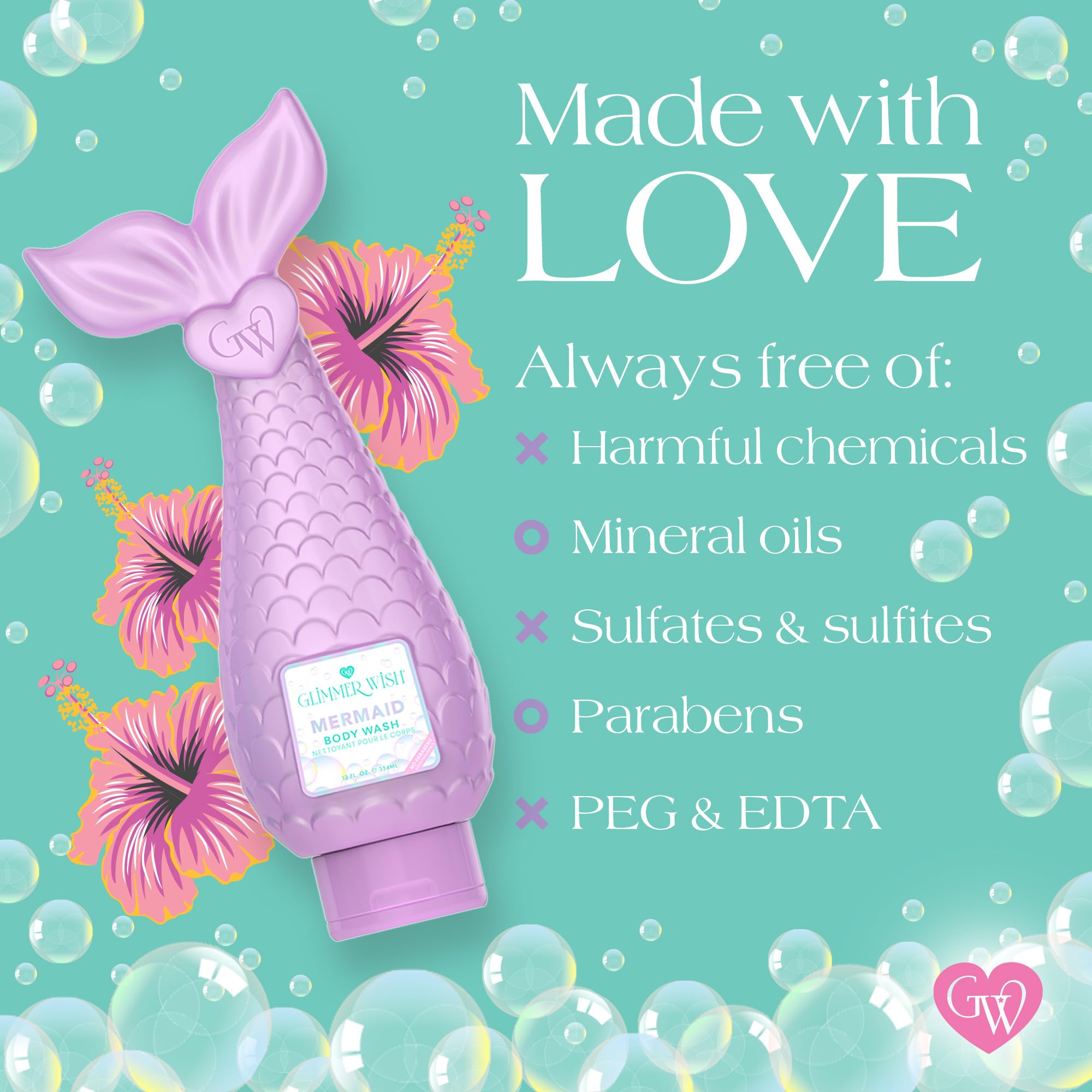 Glimmer Wish Mermaid Kids Body Wash creamy foam closeup for gentle cleansing