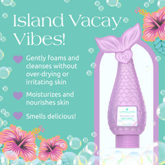 Glimmer Wish Mermaid Kids Body Wash label closeup highlighting vegan and sulfate-free formula