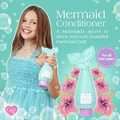Glimmer Wish Mermaid conditioner label highlights tropical scent and vegan formula.