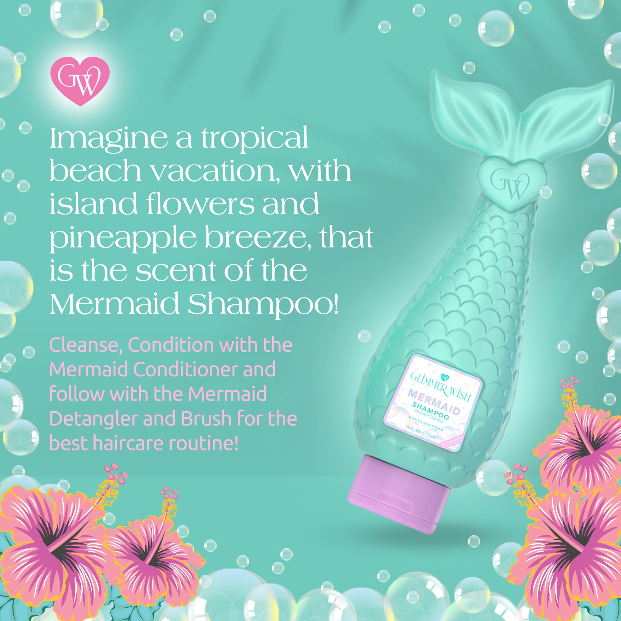 Glimmer Wish Mermaid shampoo tropical scent brightens kids' bath ritual.