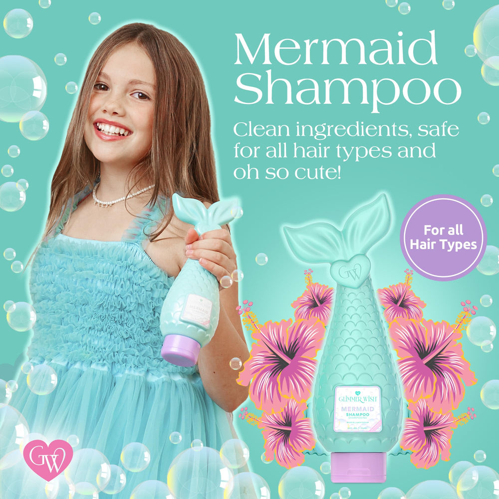 Glimmer Wish shampoo pump-dispense for easy one-handed use during bath time.