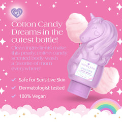 Glimmer Wish Unicorn Kids Body Wash side view emphasizes gravity-fed design