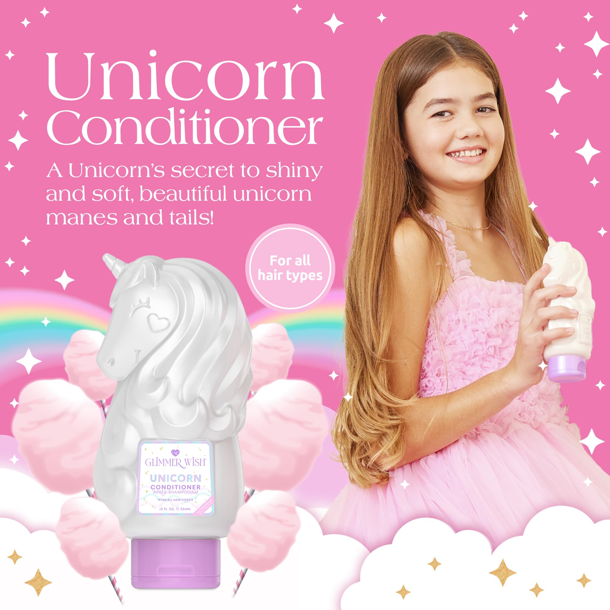 Glimmer Wish Unicorn Kids Conditioner cap close-up with easy-grip design.