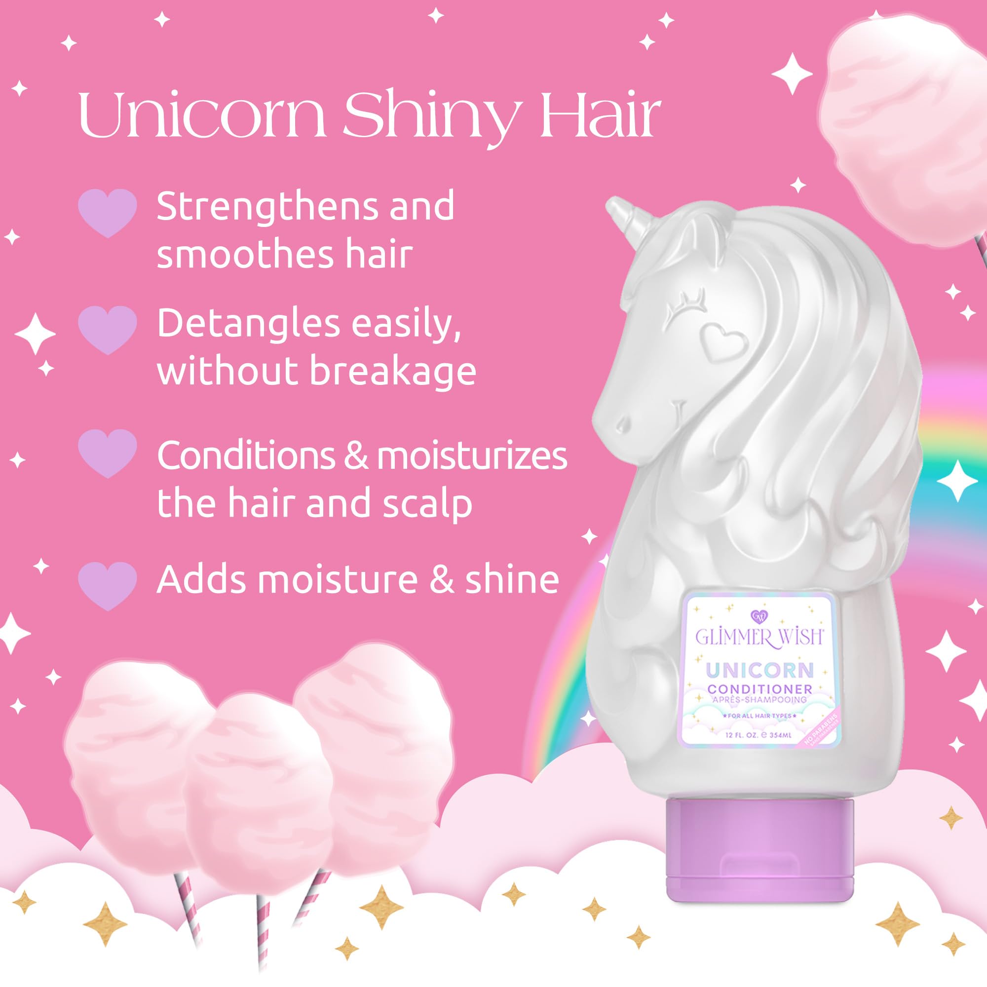 Glimmer Wish Unicorn Kids Conditioner being poured for quick application.