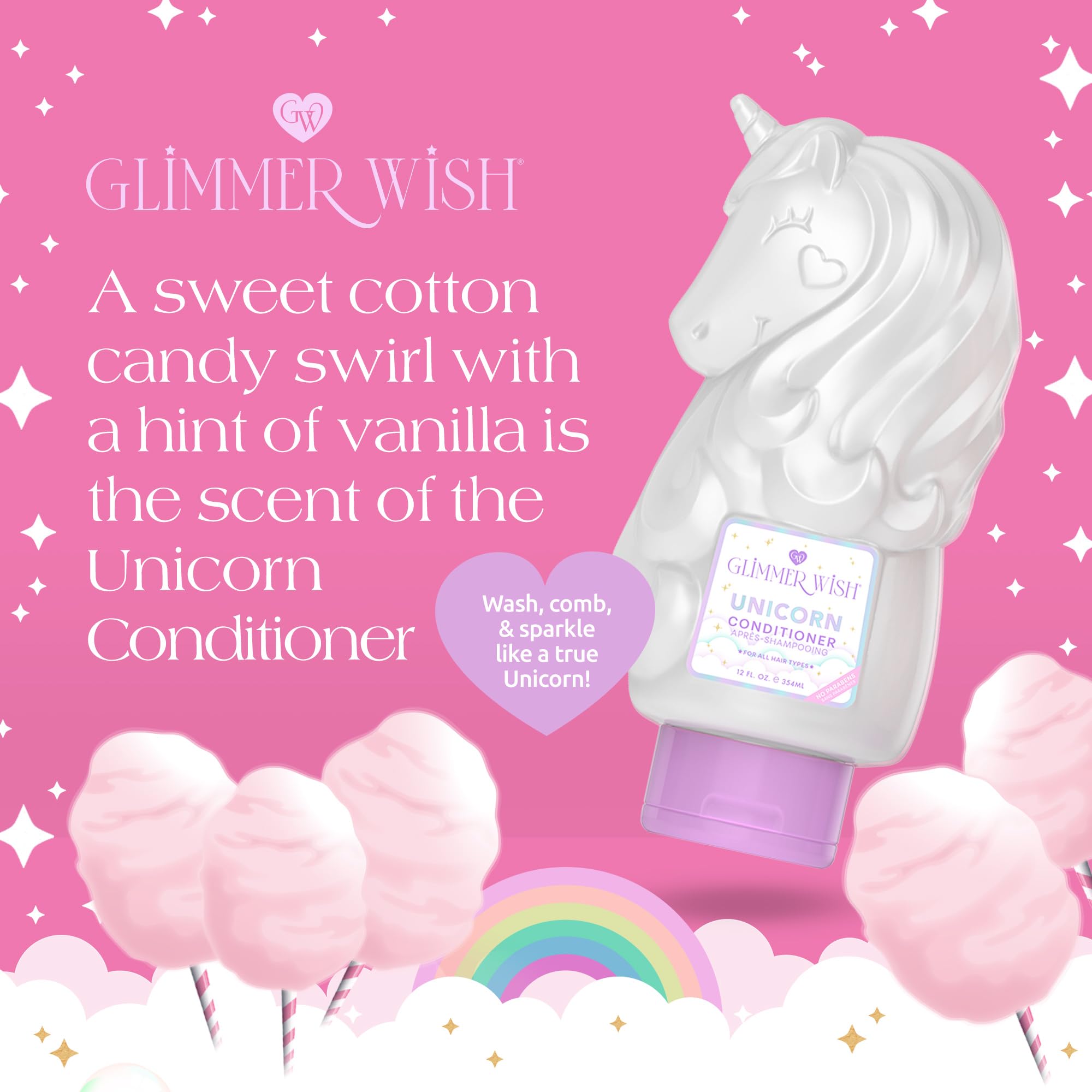 Glimmer Wish Unicorn Kids Conditioner texture swirl shows creamy hydration.