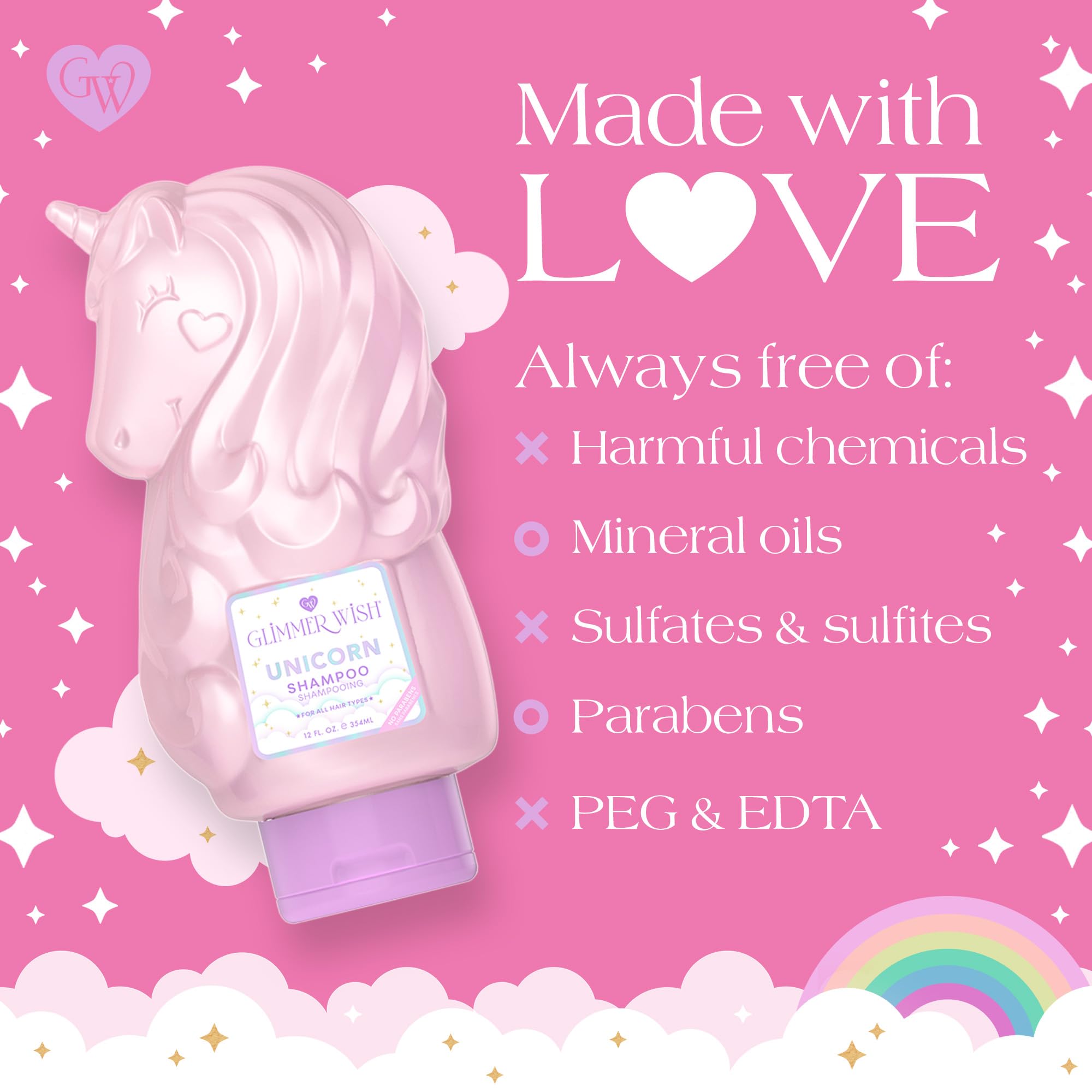 Glimmer Wish Unicorn Kids Shampoo leaves a silky, glossy feel on hair.