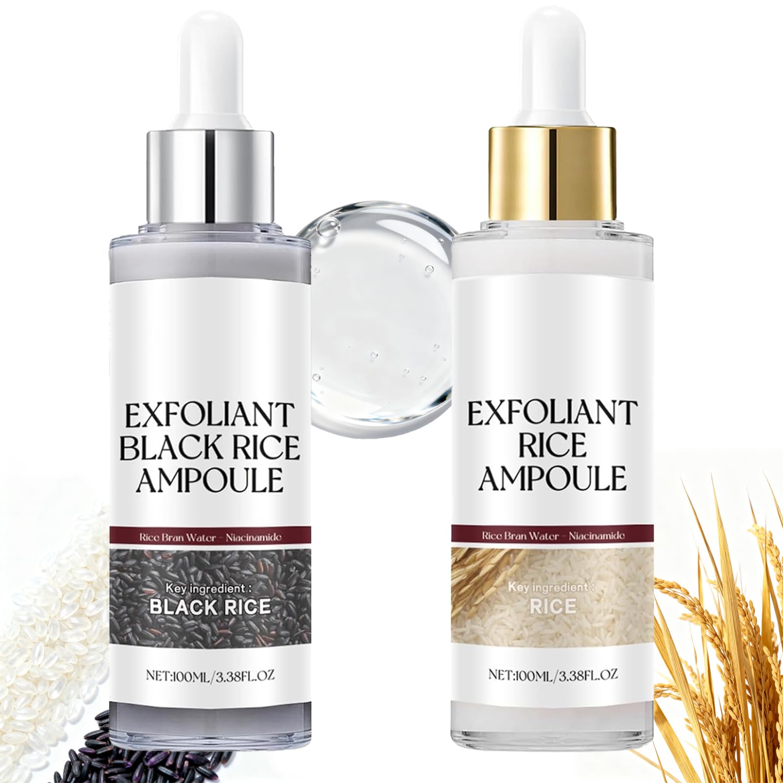 Gliowia Glow Rice Ampoule Duo bottles showing hydration and gentle exfoliation