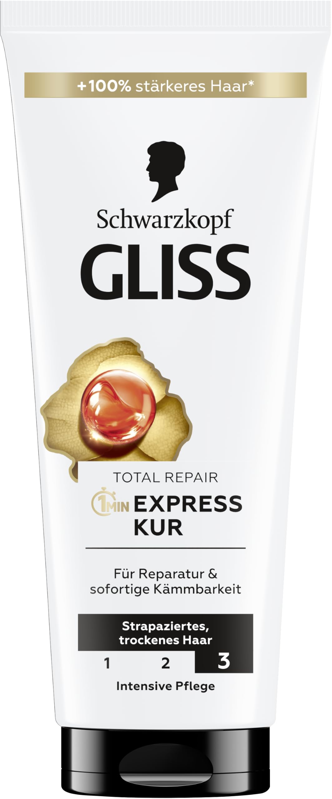 Gliss Kur Total Repair bottle ready for use on dry, damaged hair.