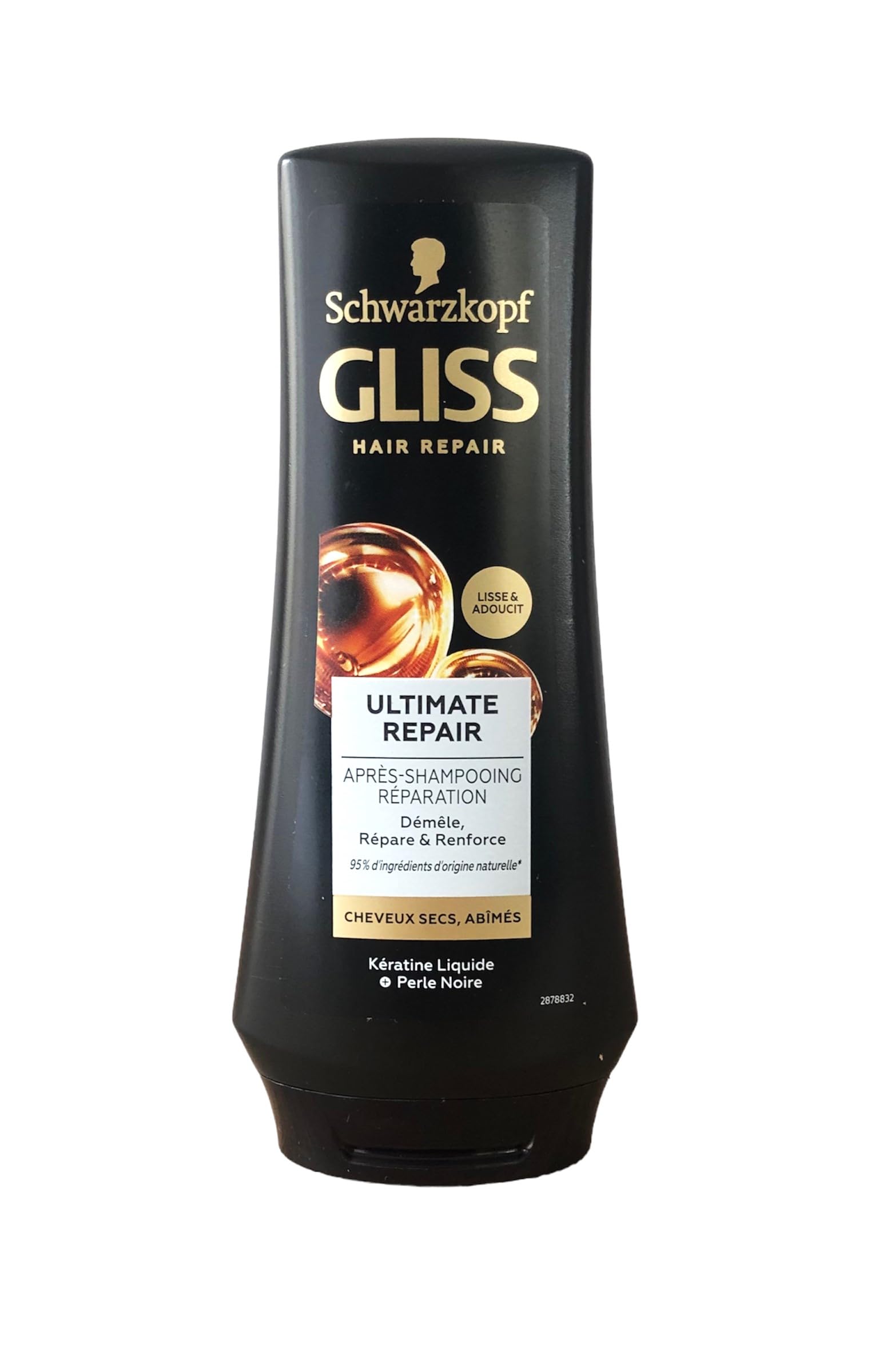 Gliss Kur Ultimate Repair Conditioner packaging on shelf shows salon-quality results at home