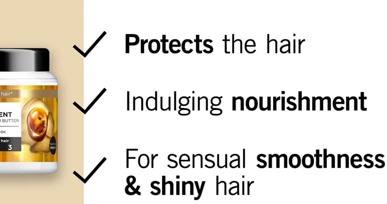 Gliss Oil Nutritive bottle label visible with multi-benefit care claim