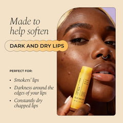 Glo Melanin lip balm daily application; nourishes lips with lemon oil and antioxidants