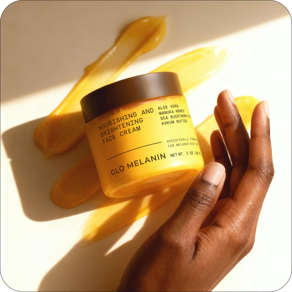 Glo Melanin Nourishing Face Cream being applied for a silky makeup base