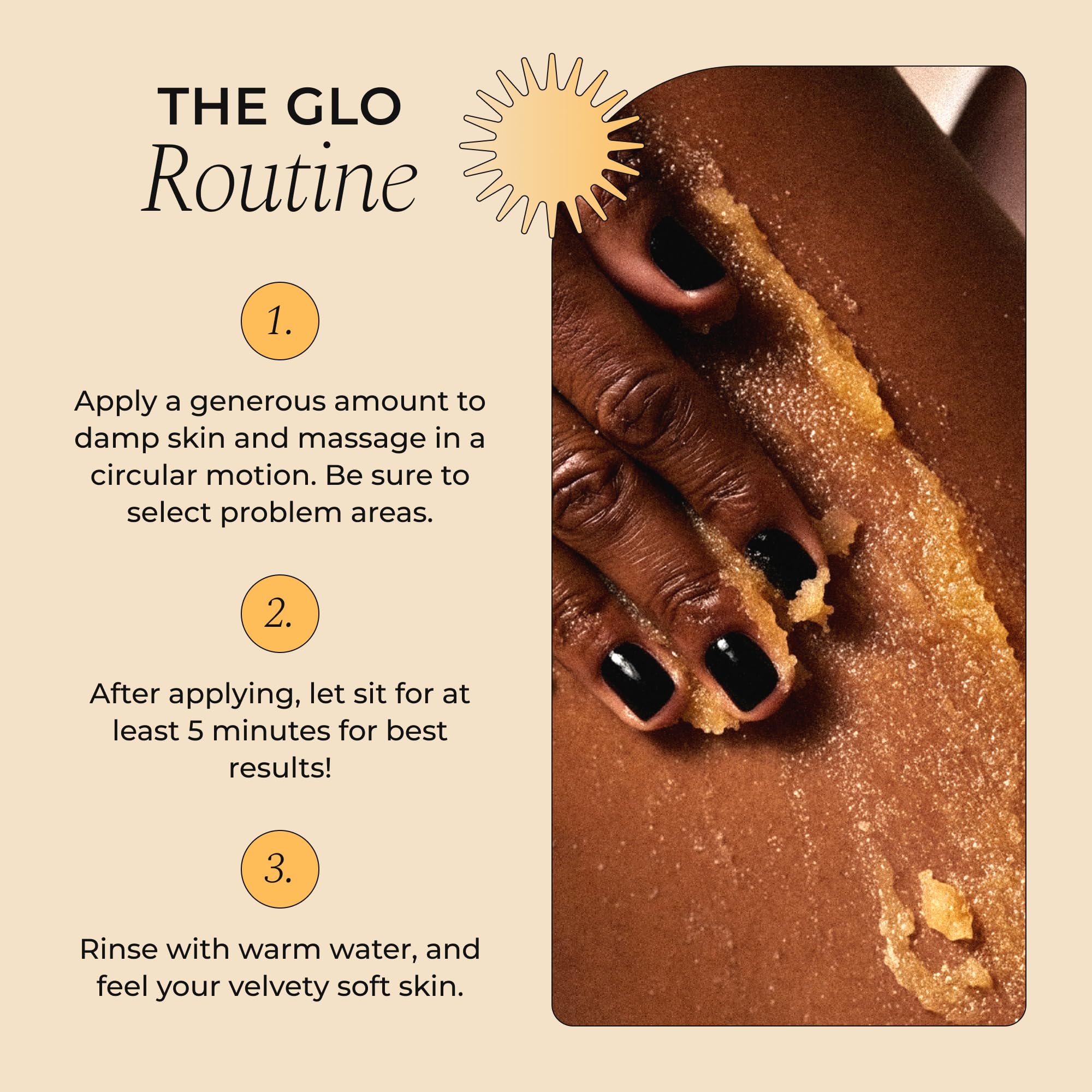 Glo Melanin Turmeric Scrub Vitamin E adds antioxidant nourishment.