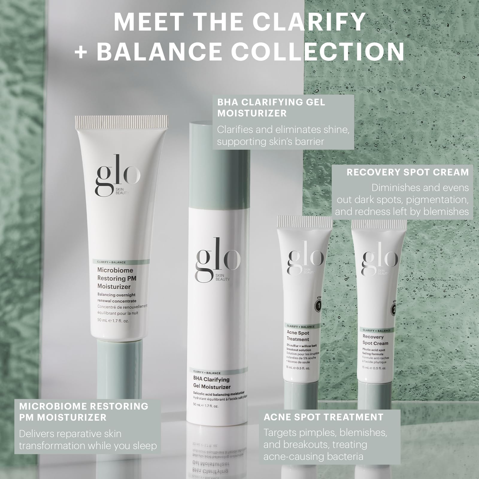 Glo Skin Beauty bottle on vanity with clean skincare