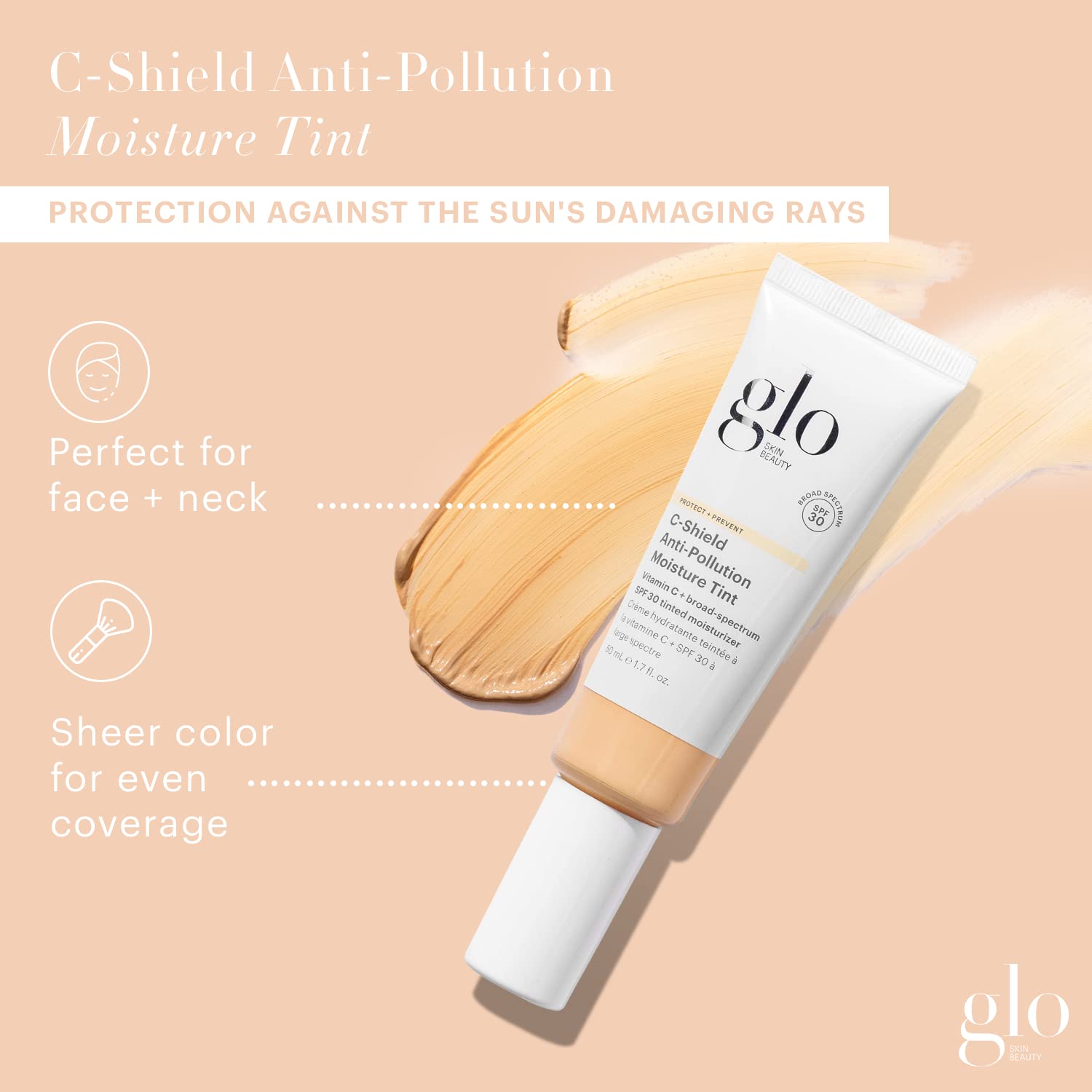 Glo Skin Beauty C-Shield shade swatches display natural, sheer coverage.