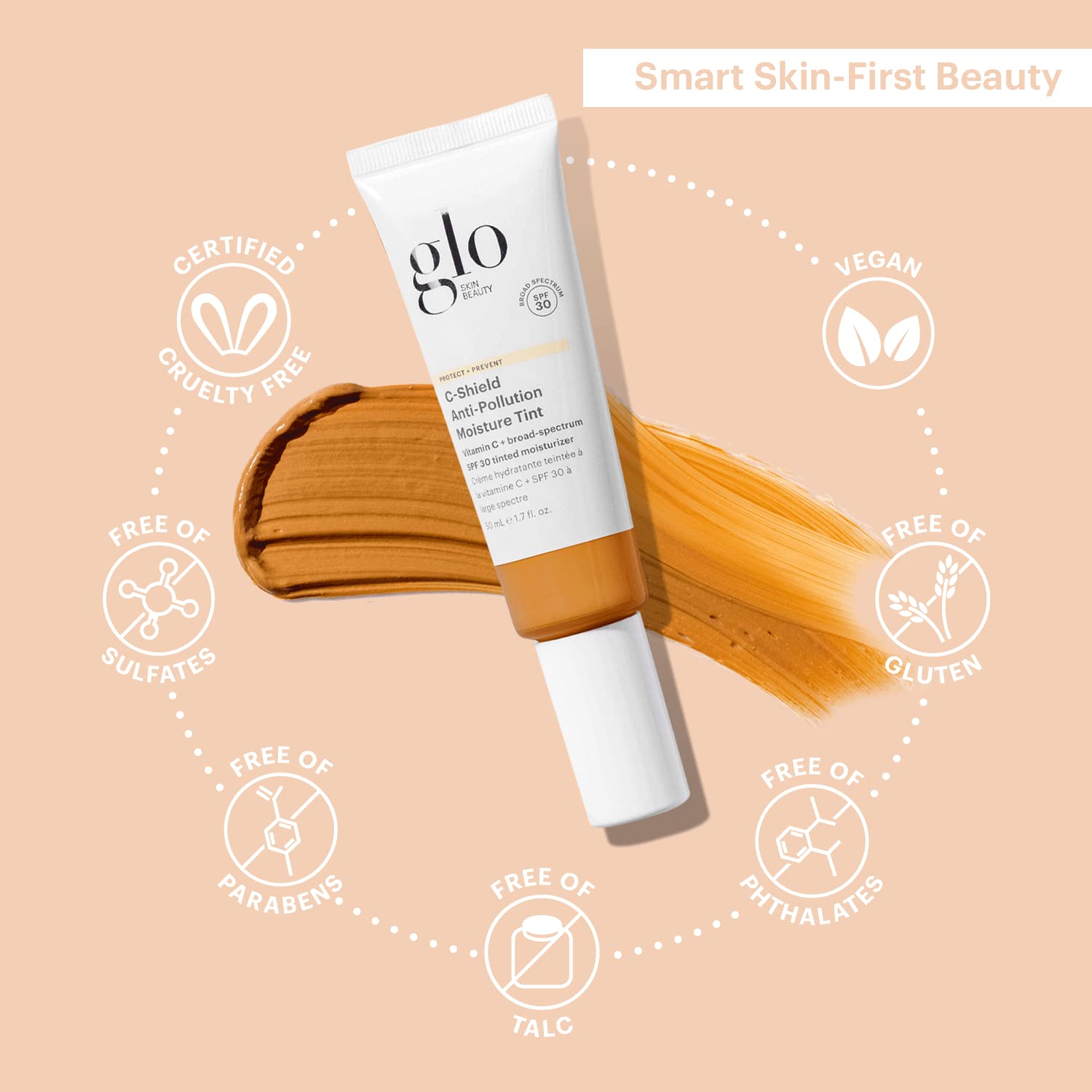 Glo Skin Beauty C-Shield weightless tint gliding onto skin for even tone.
