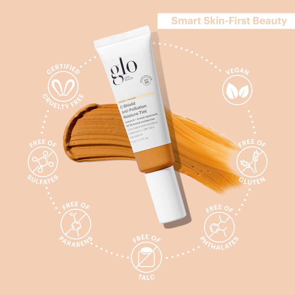 Glo Skin Beauty C-Shield weightless tint gliding onto skin for even tone.