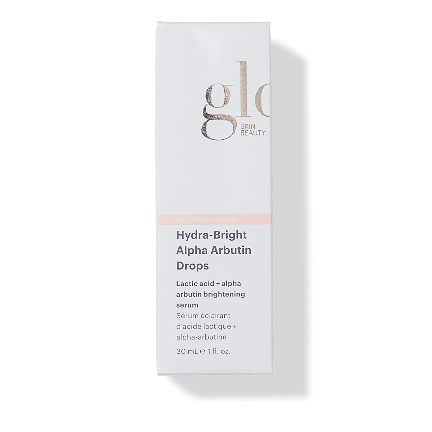 Glo Skin Beauty Hydra-Bright Alpha Arbutin Drops dropper releasing brightening serum.