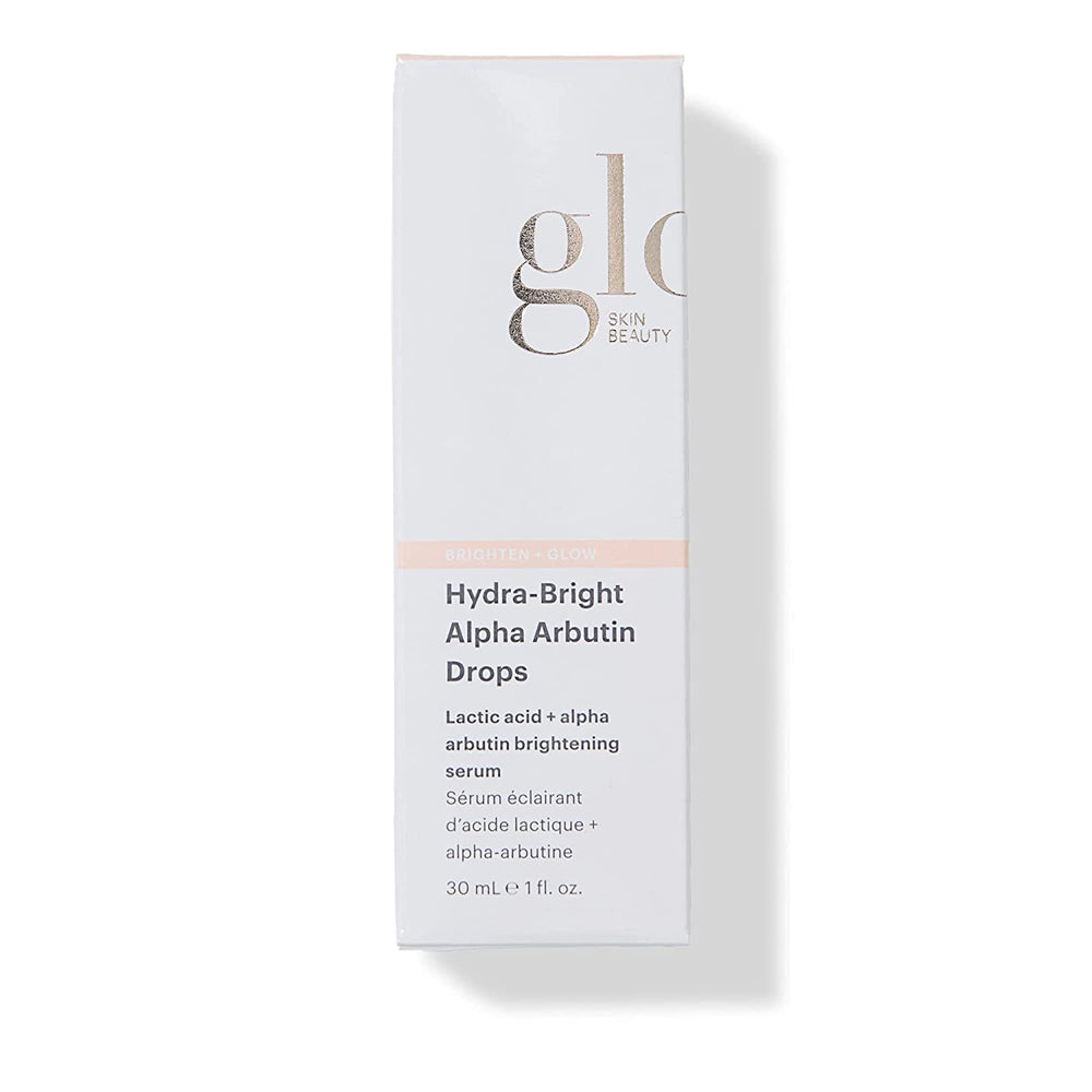 Glo Skin Beauty Hydra-Bright Alpha Arbutin Drops dropper releasing brightening serum.