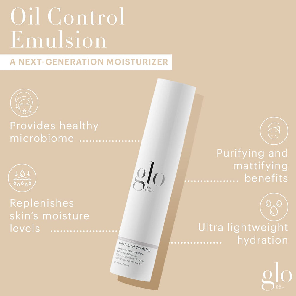 Glo Skin Beauty Oil Control Emulsion texture closeup shows lightweight hydration