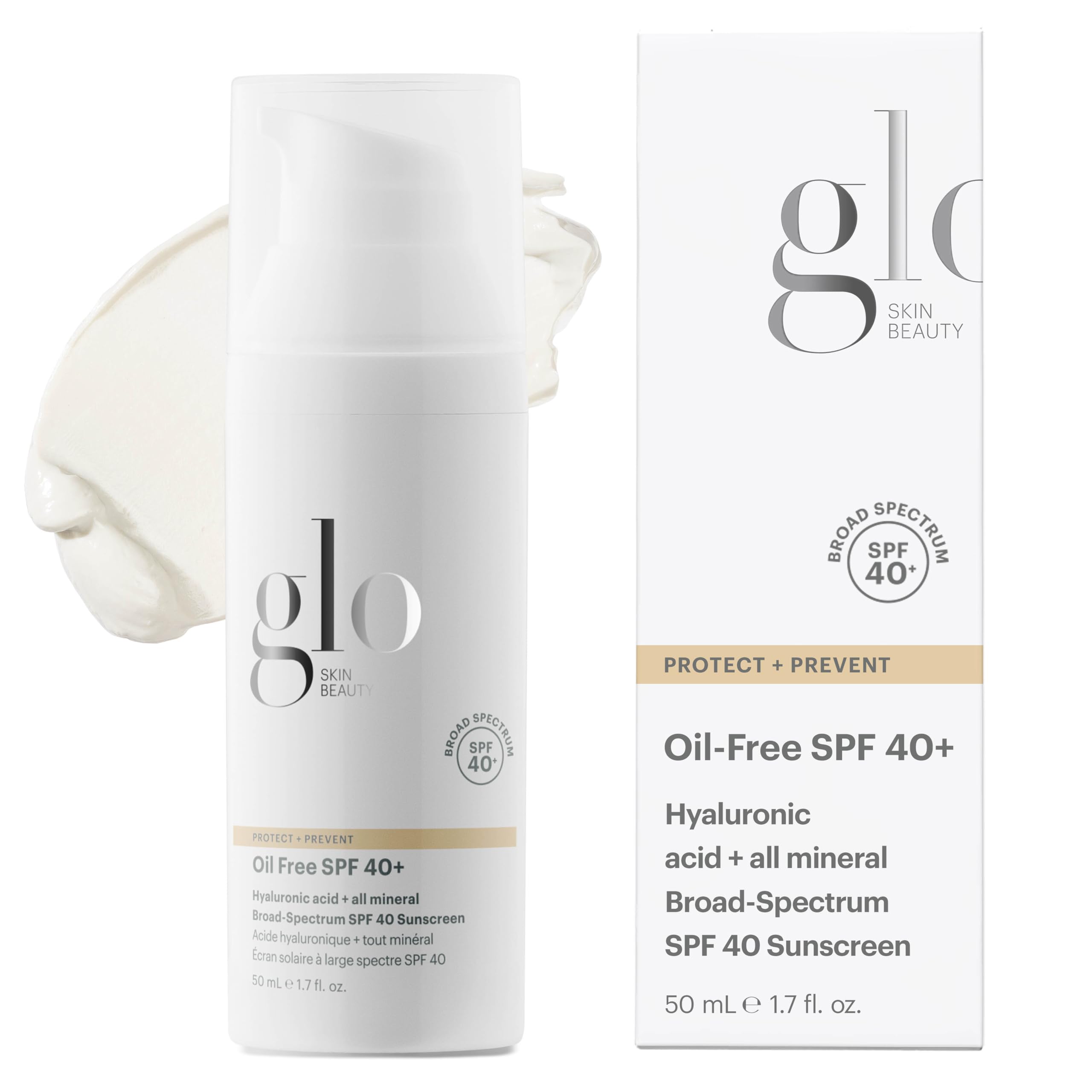 Glo Skin Beauty oil-free SPF 40+ mineral sunscreen bottle close-up for weightless protection
