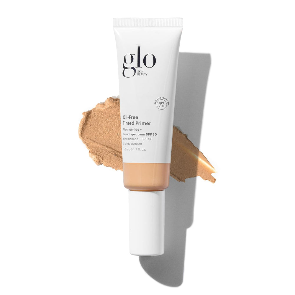 Glo Skin Beauty oil-free tinted primer bottle with SPF 30 protection for the face