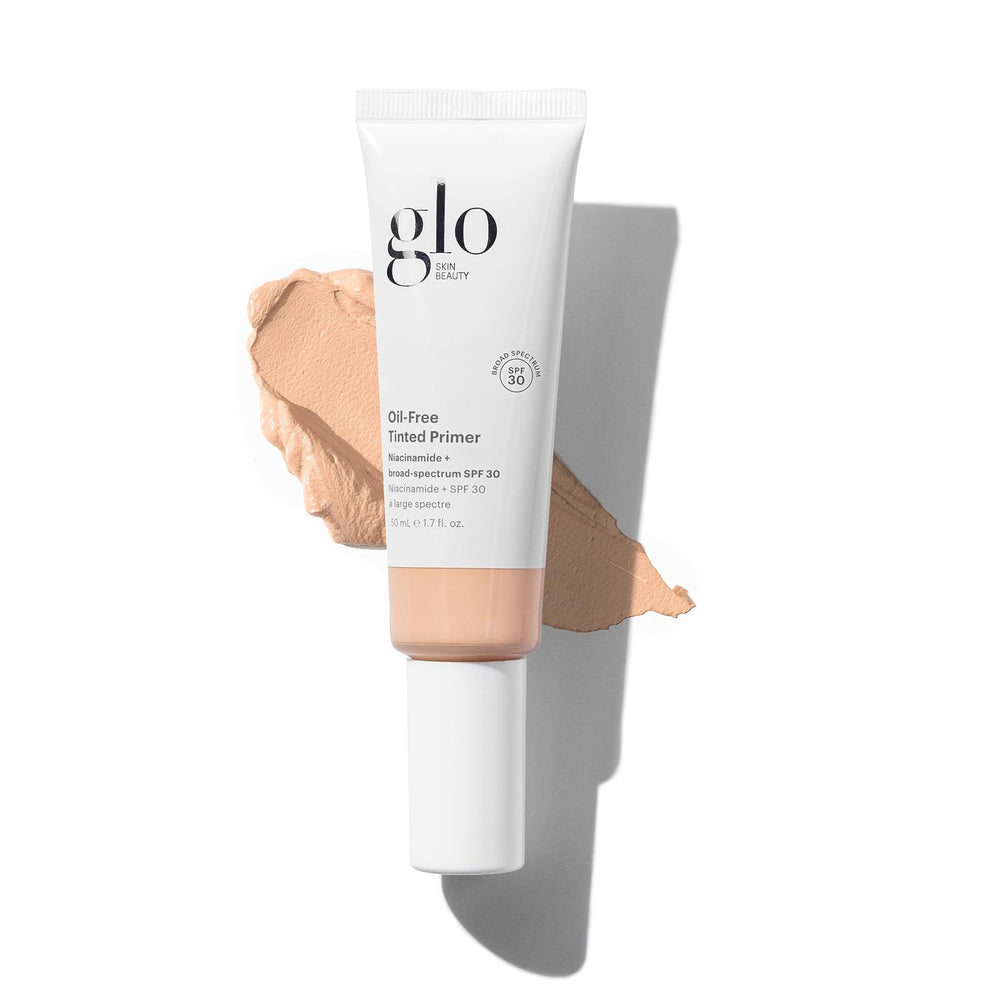 Glo Skin Beauty oil-free tinted primer SPF 30 light bottle showing lightweight protection