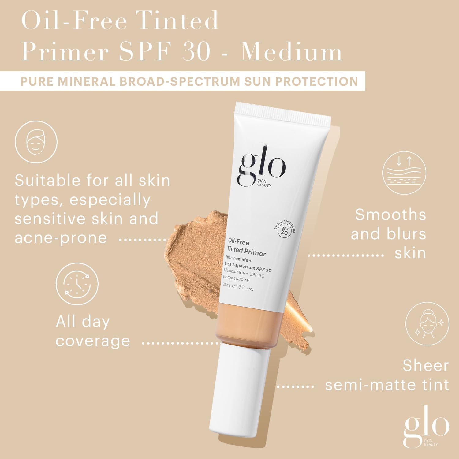 Glo Skin Beauty tinted primer swatches showing sheer coverage and color match