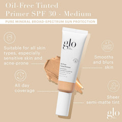 Glo Skin Beauty tinted primer swatches showing sheer coverage and color match