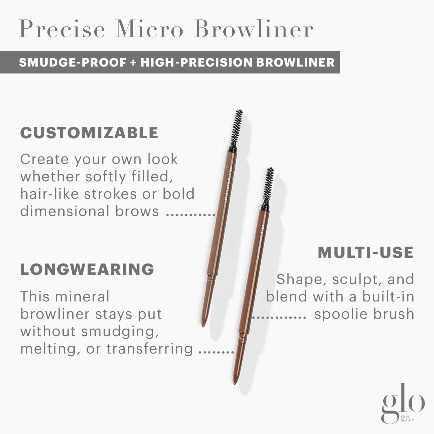 Glo Skin Beauty Precise Micro Browliner Cinder application stroke showing hair-like detail