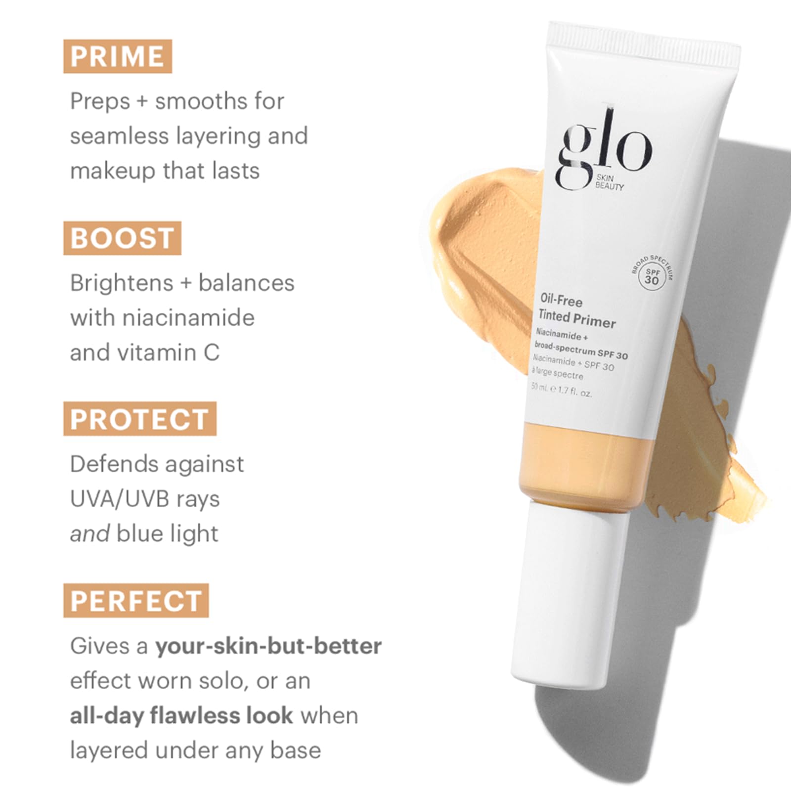 Closeup of applying Glo Skin Beauty primer for smooth blending and comfortable wear.
