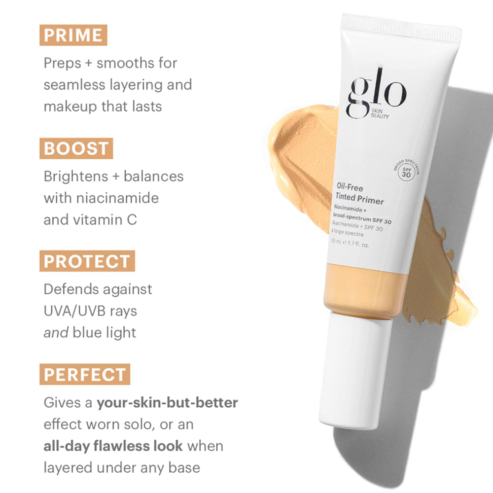 Closeup of applying Glo Skin Beauty primer for smooth blending and comfortable wear.