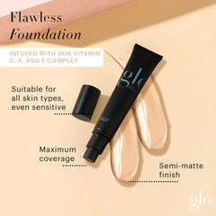 Glo Skin Beauty Satin Cream Foundation applied with a flat-top kabuki brush for full coverage