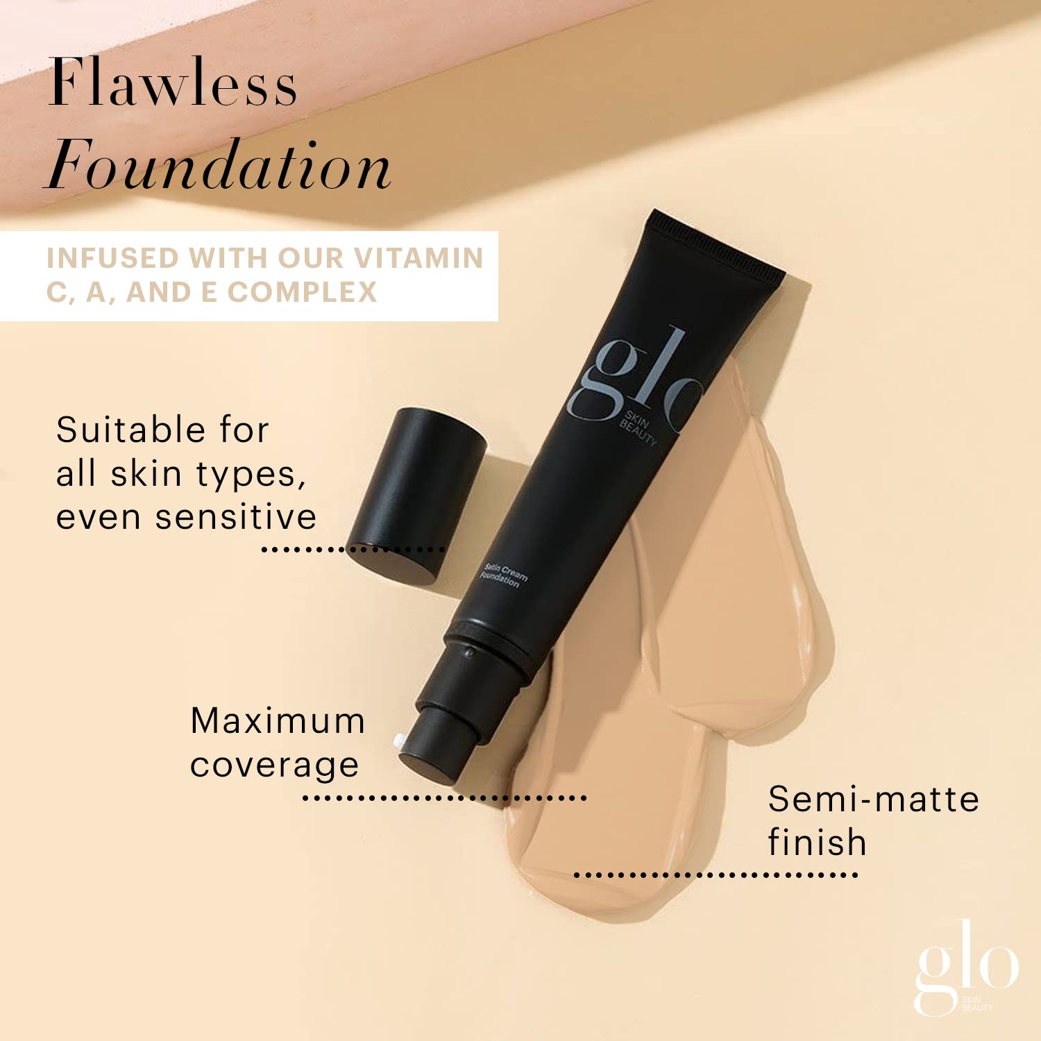 Glo Satin Cream Foundation application swirl demonstrates blendable texture for a semi-matte natural finish