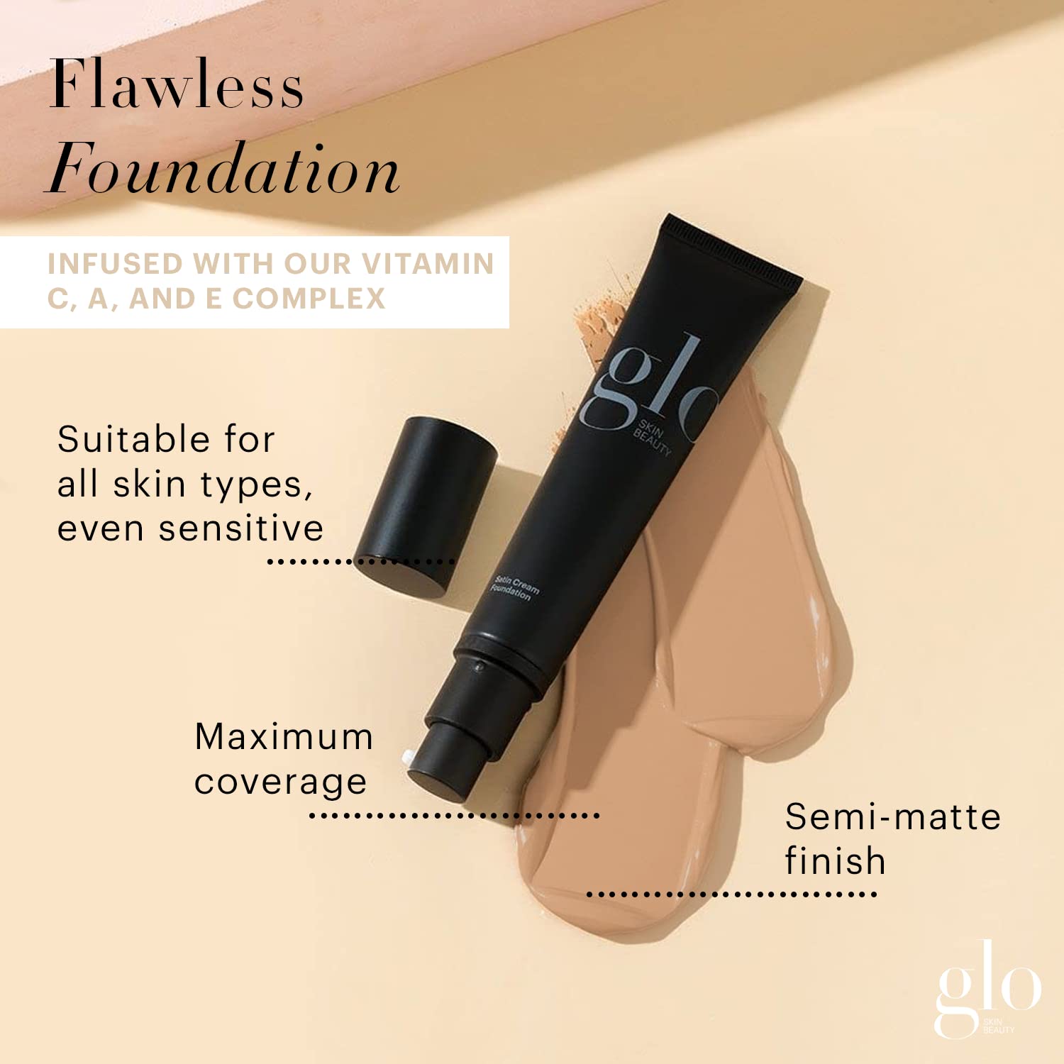 Glo Skin Beauty Satin Cream Foundation Honey swatch on skin demonstrates blendability.