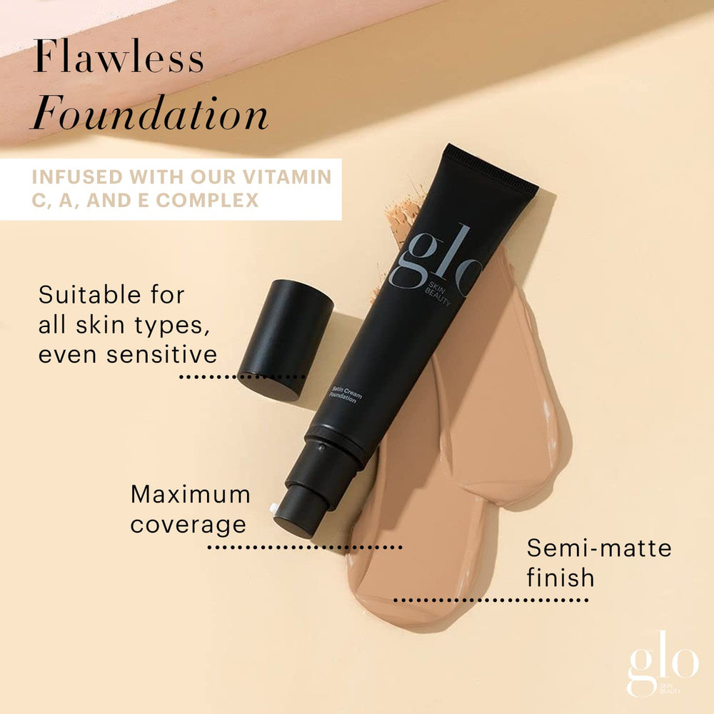 Glo Skin Beauty Satin Cream Foundation Honey swatch on skin demonstrates blendability.