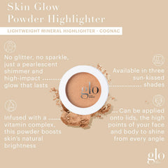 Glo Skin Beauty Skin Glow Powder Highlighter Cognac swatch reveals bronze-pearlescent finish.
