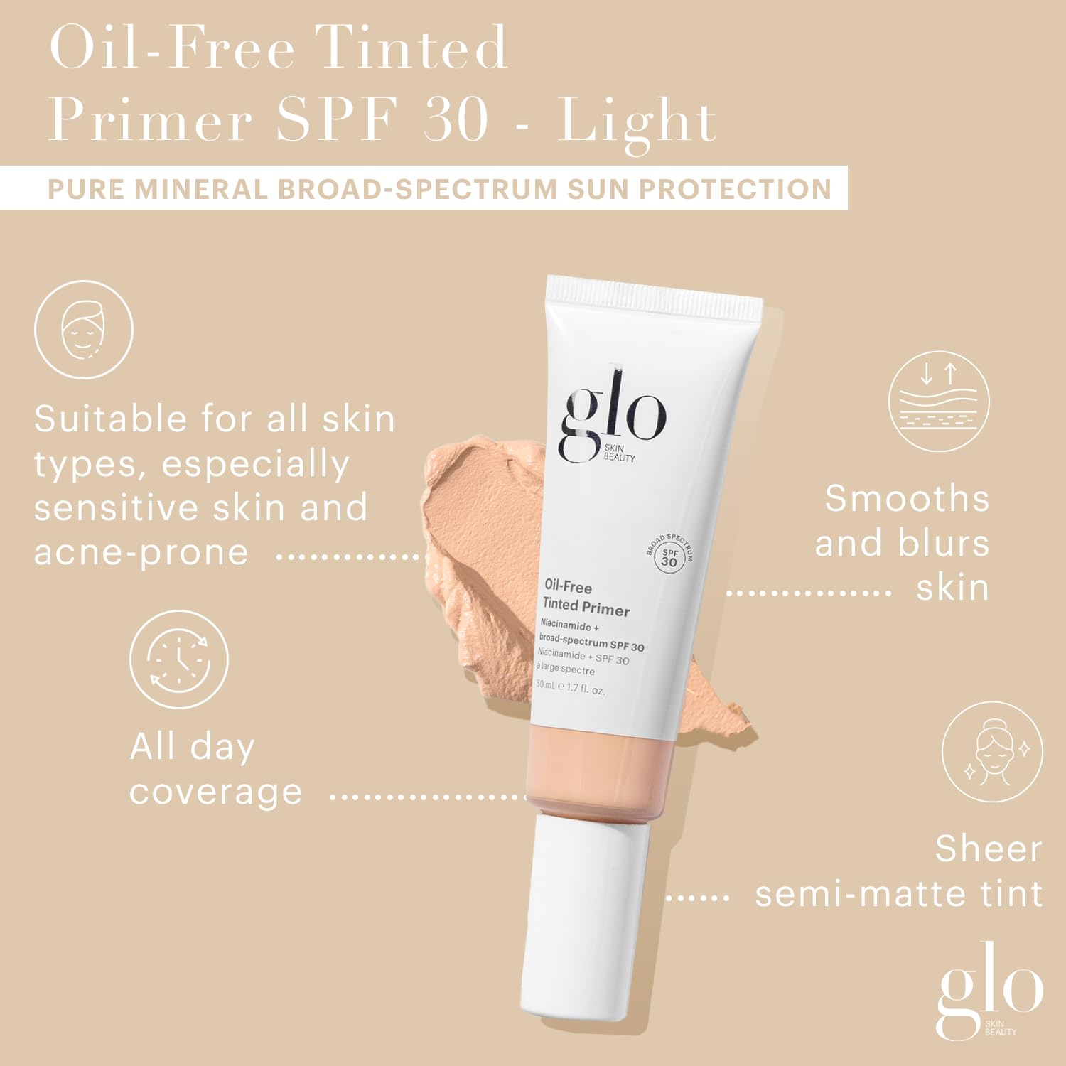 Glo Skin Beauty tinted primer swirl texture demonstrating sheer coverage and blendability