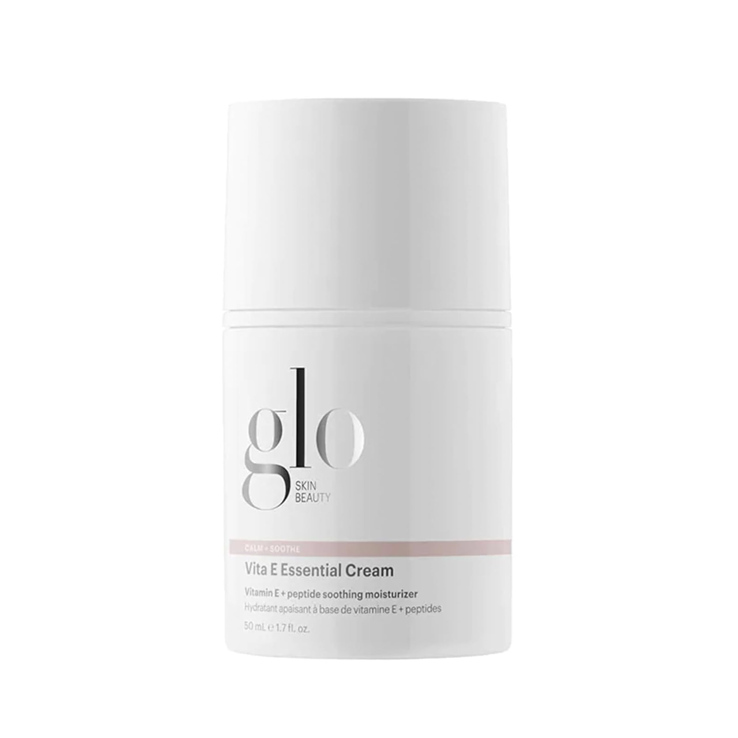 Glo Skin Beauty Vita E Essential Cream tube shows smooth texture for calm, moisturized skin