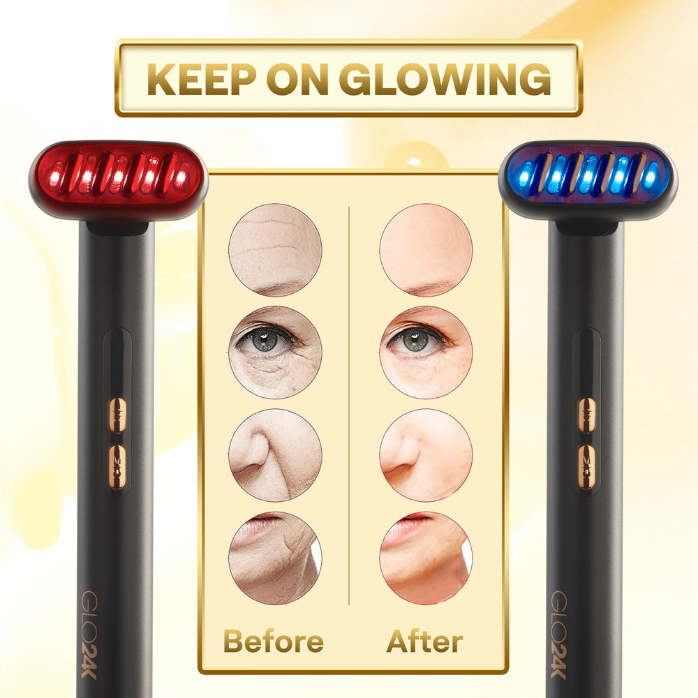 GLO24K USB-rechargeable wand keeps cords away during routines.