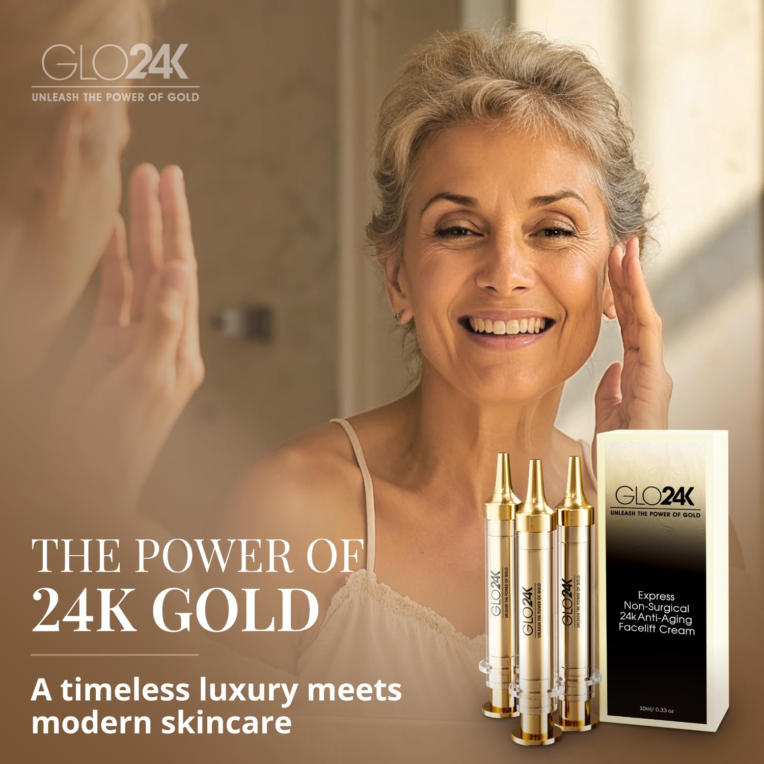 GLO24K cruelty-free USA-made packaging of the cream