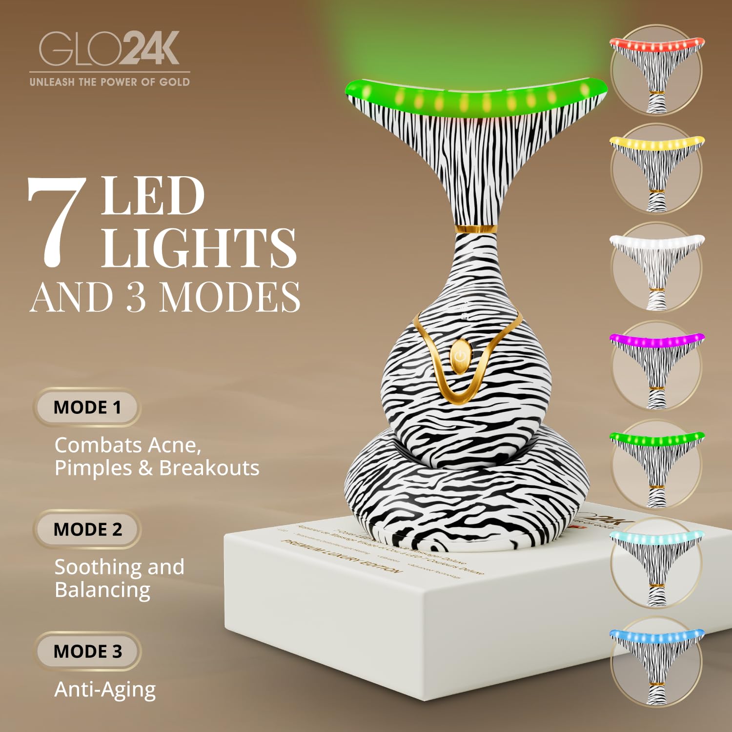 GLO24K ergonomic face massager fits fingertips for precise sculpting sessions.