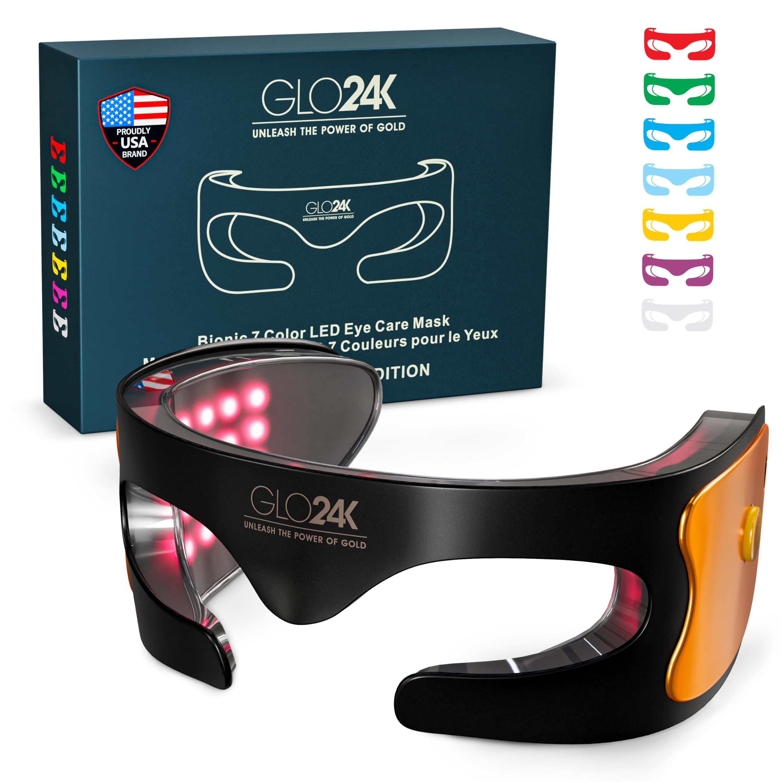 GLO24K Face Beauty Mask close up with seven color LEDs for radiant skin