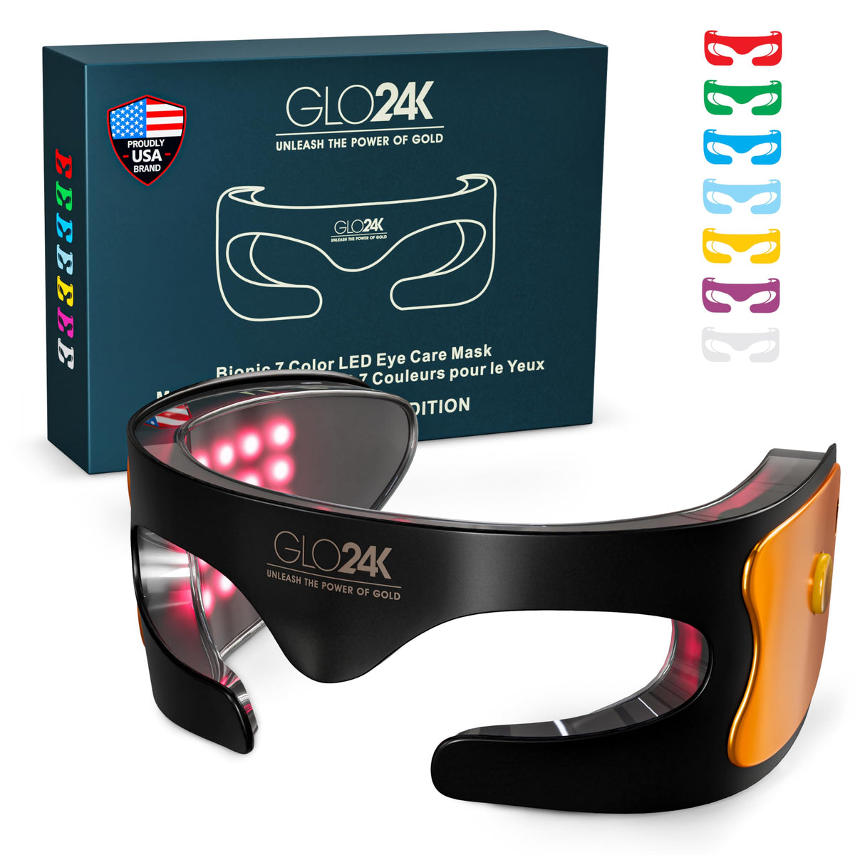 GLO24K Face Beauty Mask close up with seven color LEDs for radiant skin