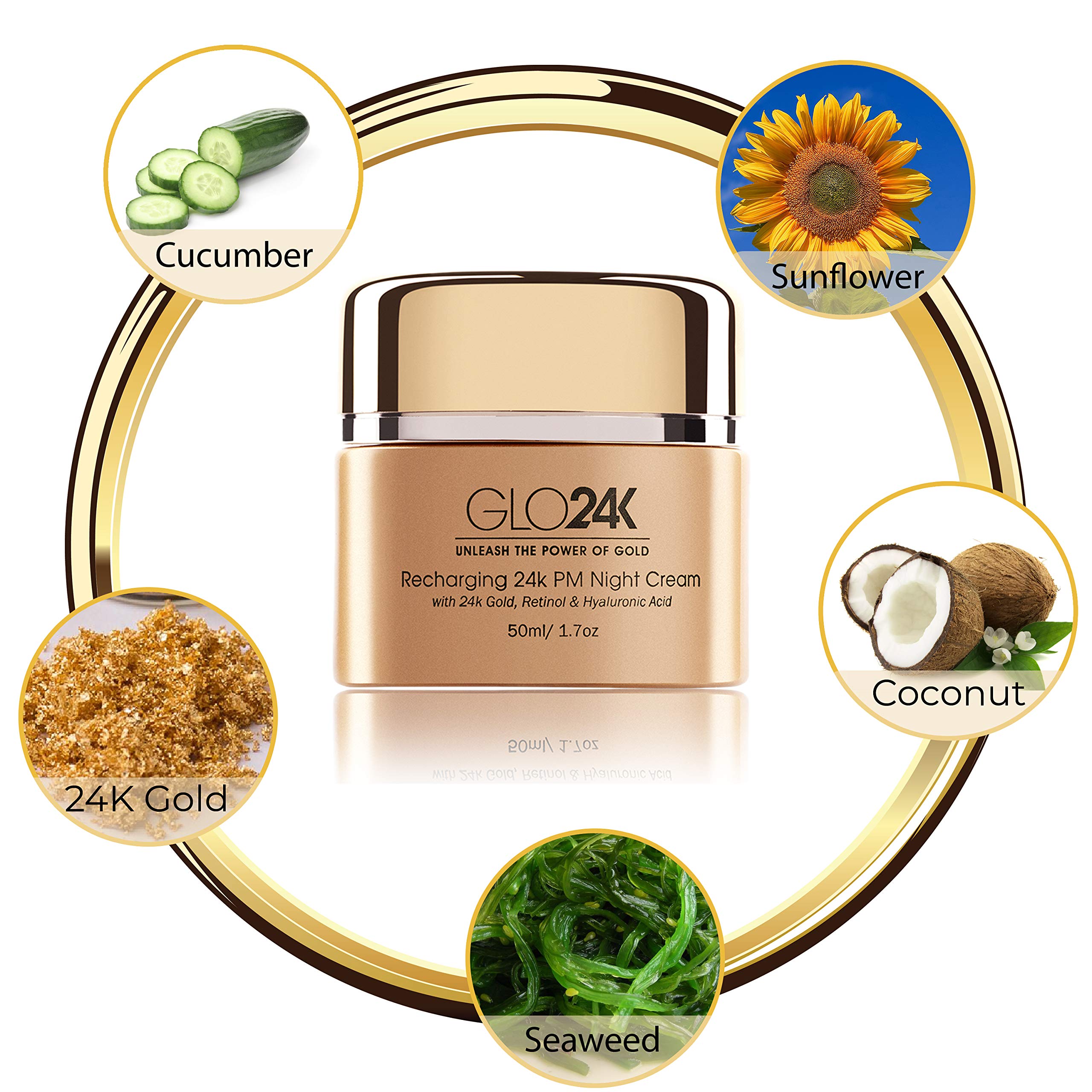 GLO24K gold foil packaging image conveys premium branding and luxurious skincare experience.