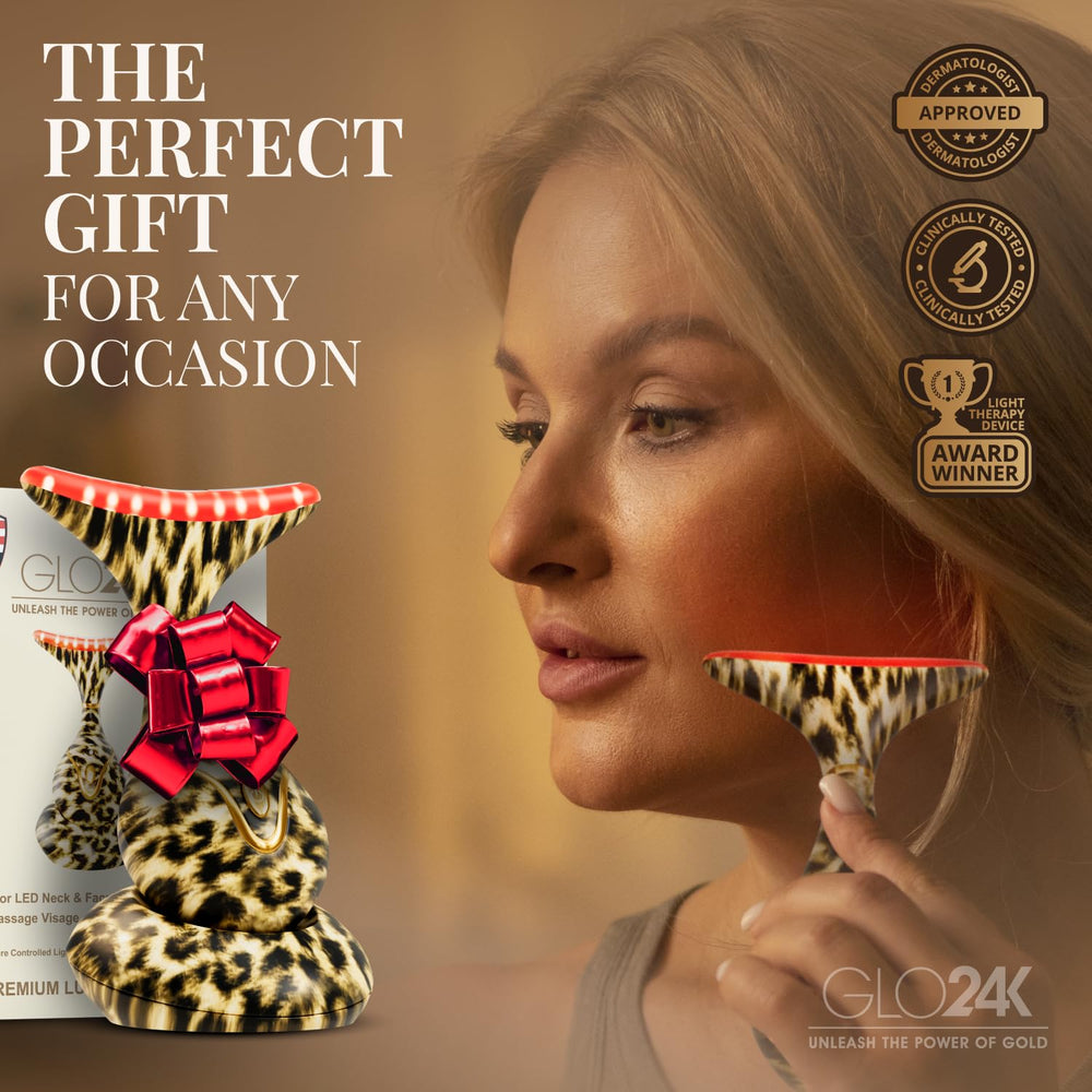 GLO24K neck and face-targeted device for simple daily self-care.