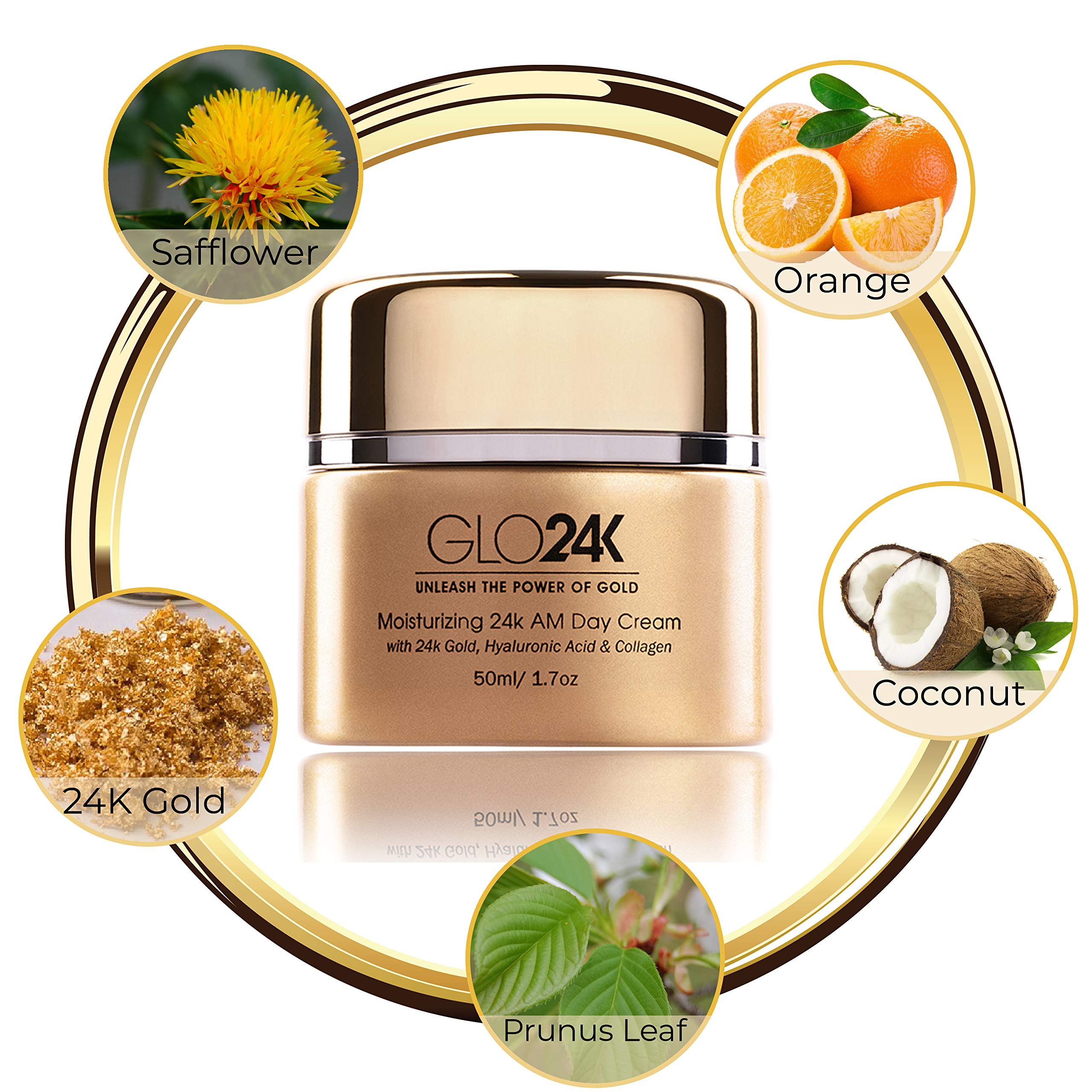 GLO24K night cream jar closeup suggesting soothing, overnight moisture for renewed skin.
