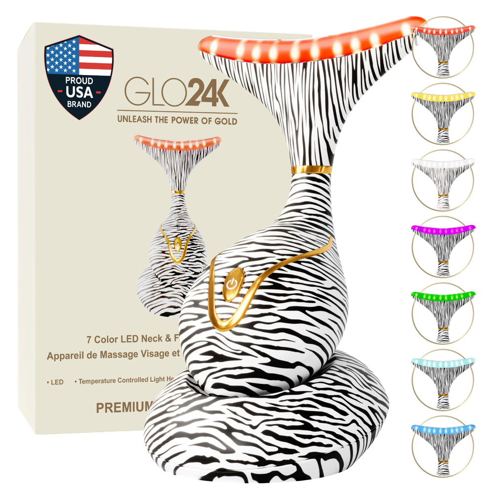 GLO24K red light face and neck massager targeting jawline and neckline for at-home care.