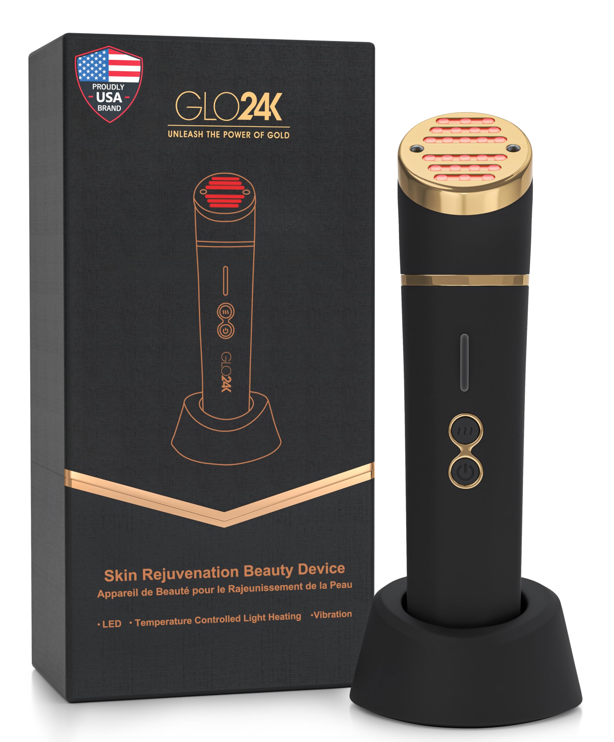 GLO24K red-light face device for at-home skincare sessions.